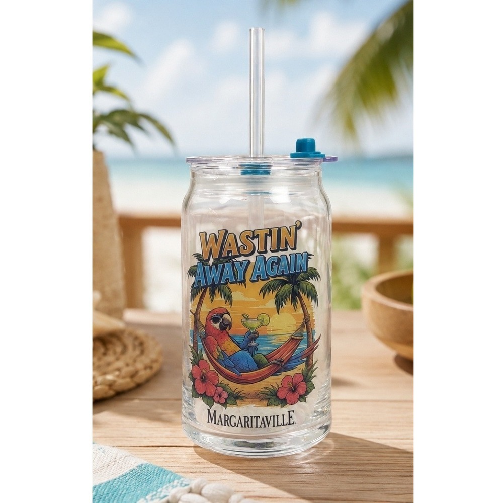 🦜 Margaritaville Wastin Away Again 16oz Sipper Glasses with Lids & Straws NEW